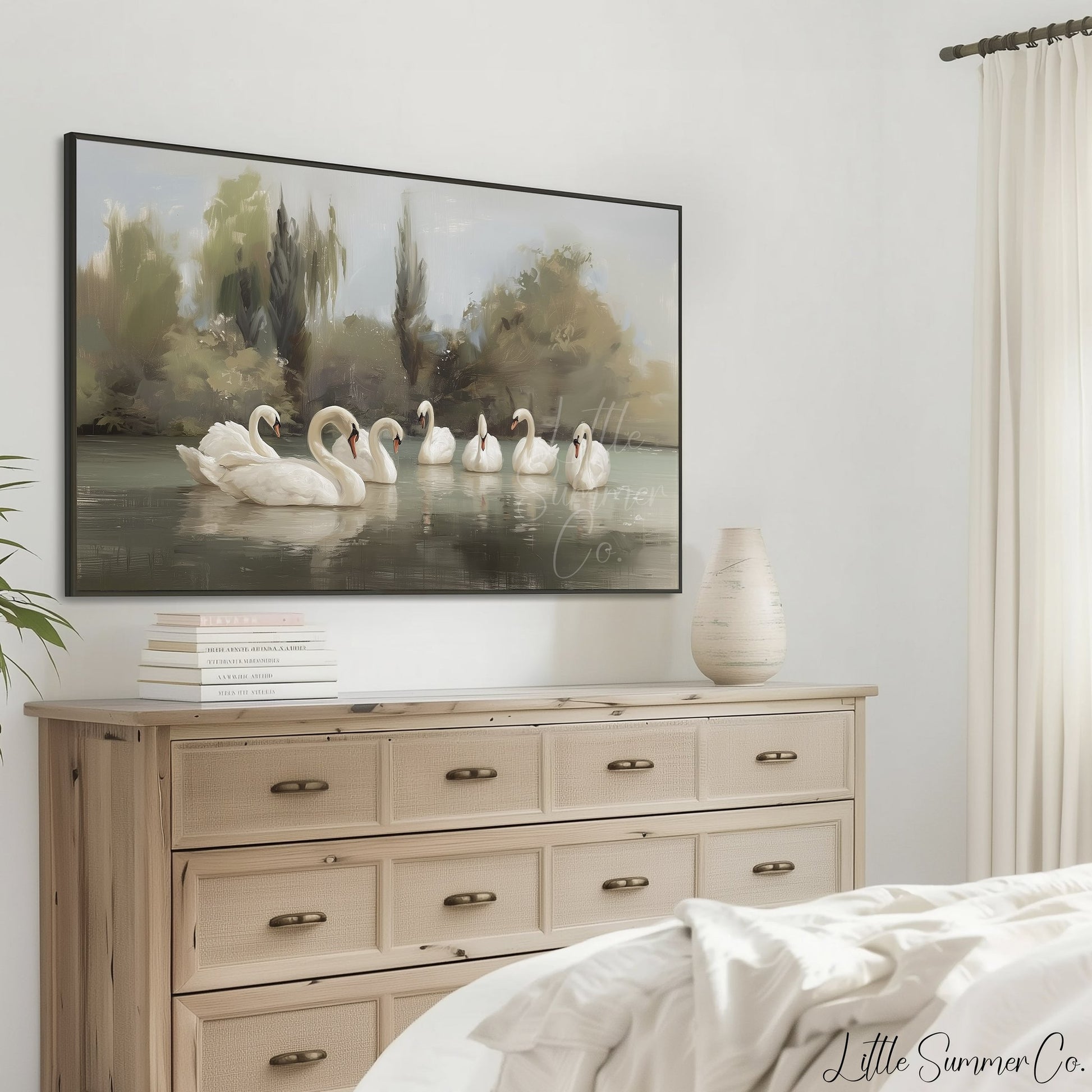 Seven Swans a-Swimming Frame TV Art displayed on a TV