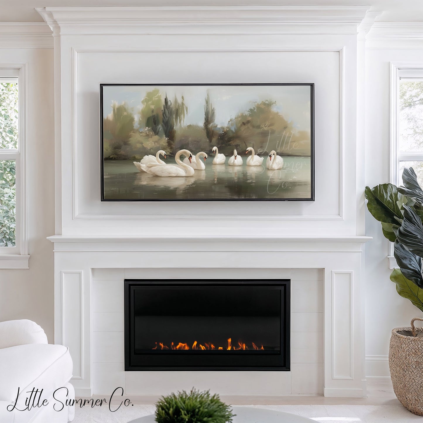 Seven Swans a-Swimming Frame TV Art displayed on a TV