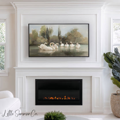Seven Swans a-Swimming Frame TV Art displayed on a TV