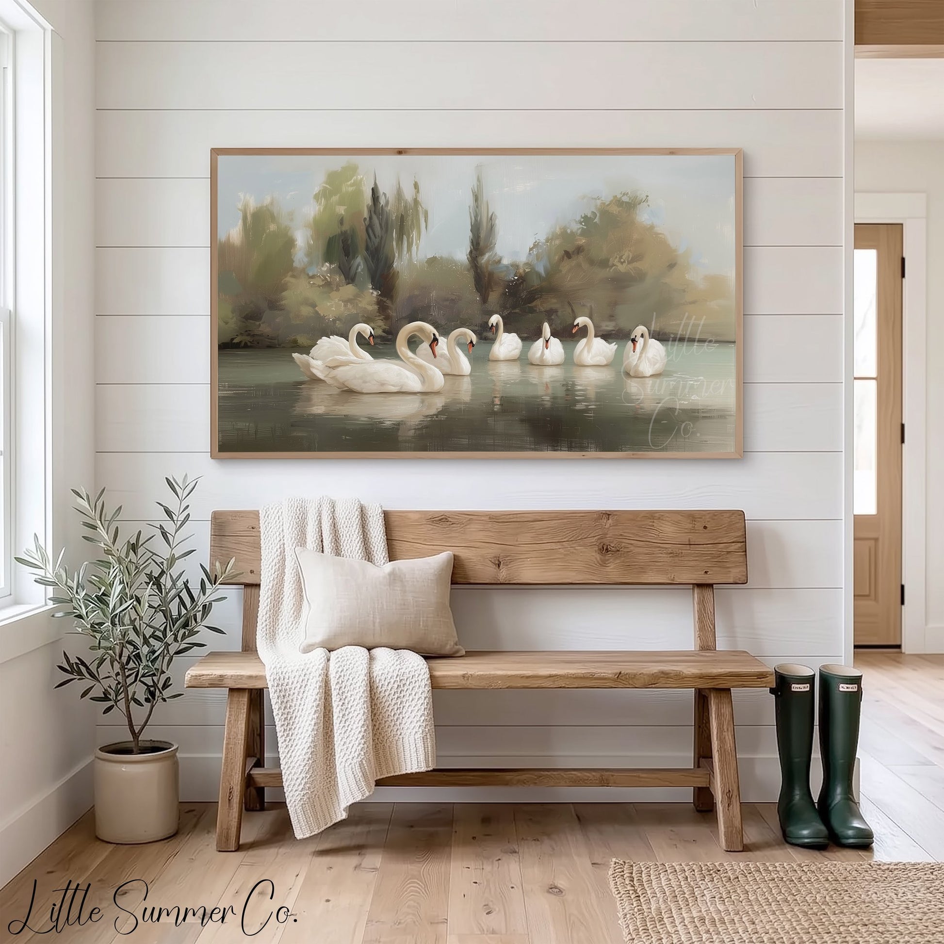 Seven Swans a-Swimming Frame TV Art displayed on a TV