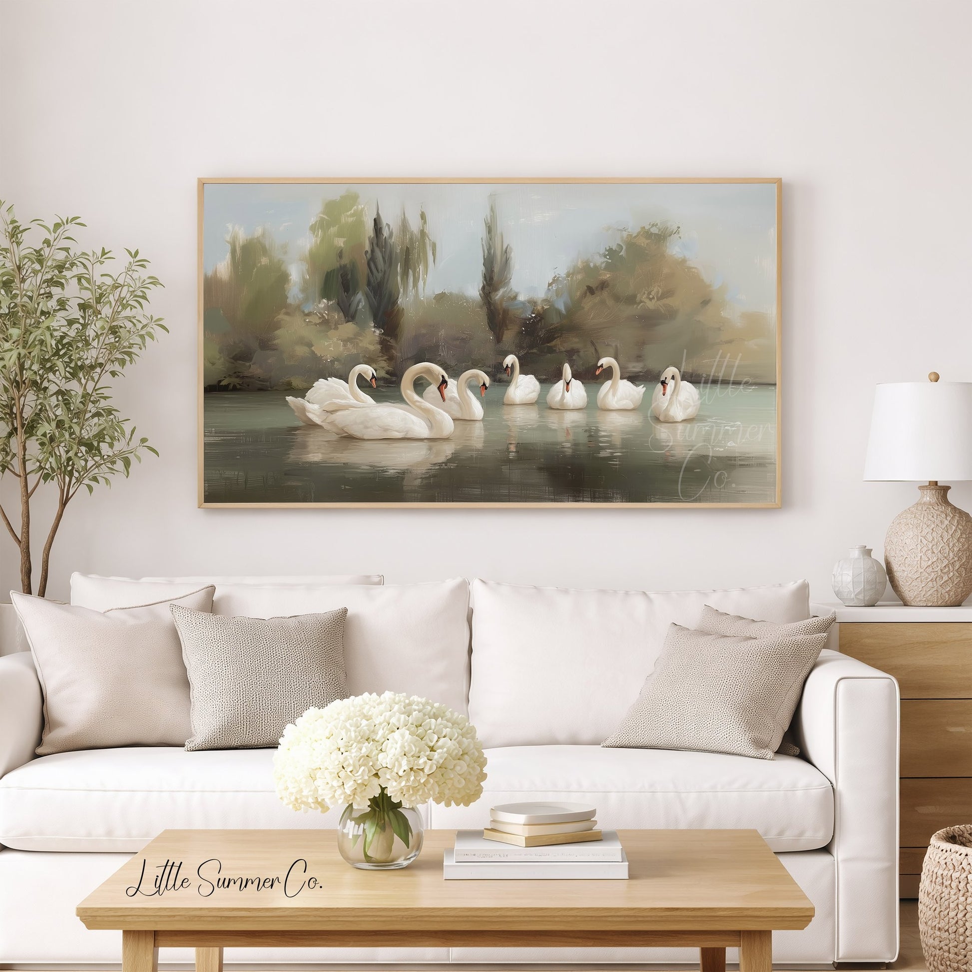 Seven Swans a-Swimming Frame TV Art displayed on a TV