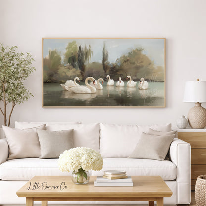 Seven Swans a-Swimming Frame TV Art displayed on a TV