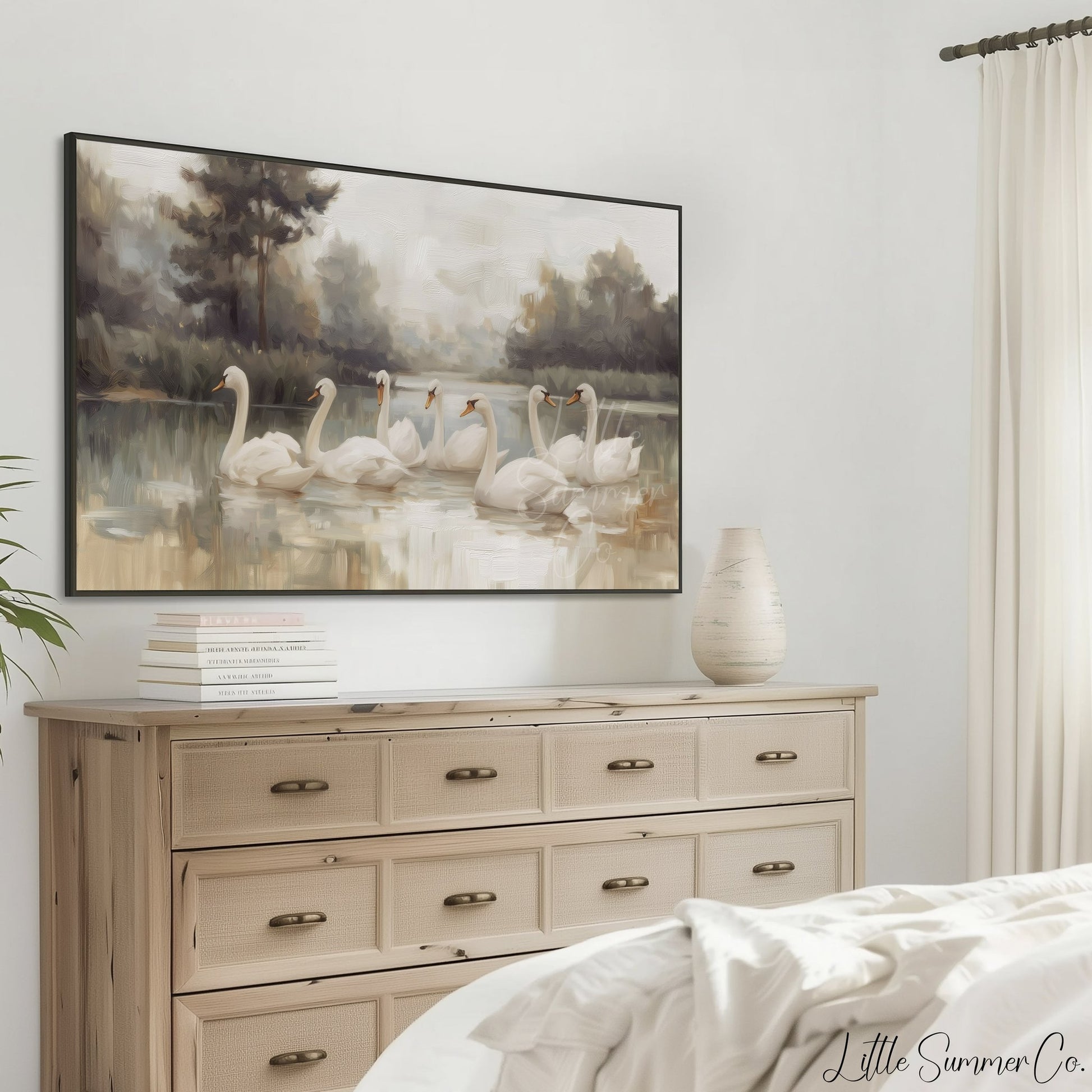 Lake Swans Frame TV Art displayed on a TV