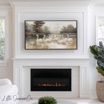 Lake Swans Frame TV Art displayed on a TV