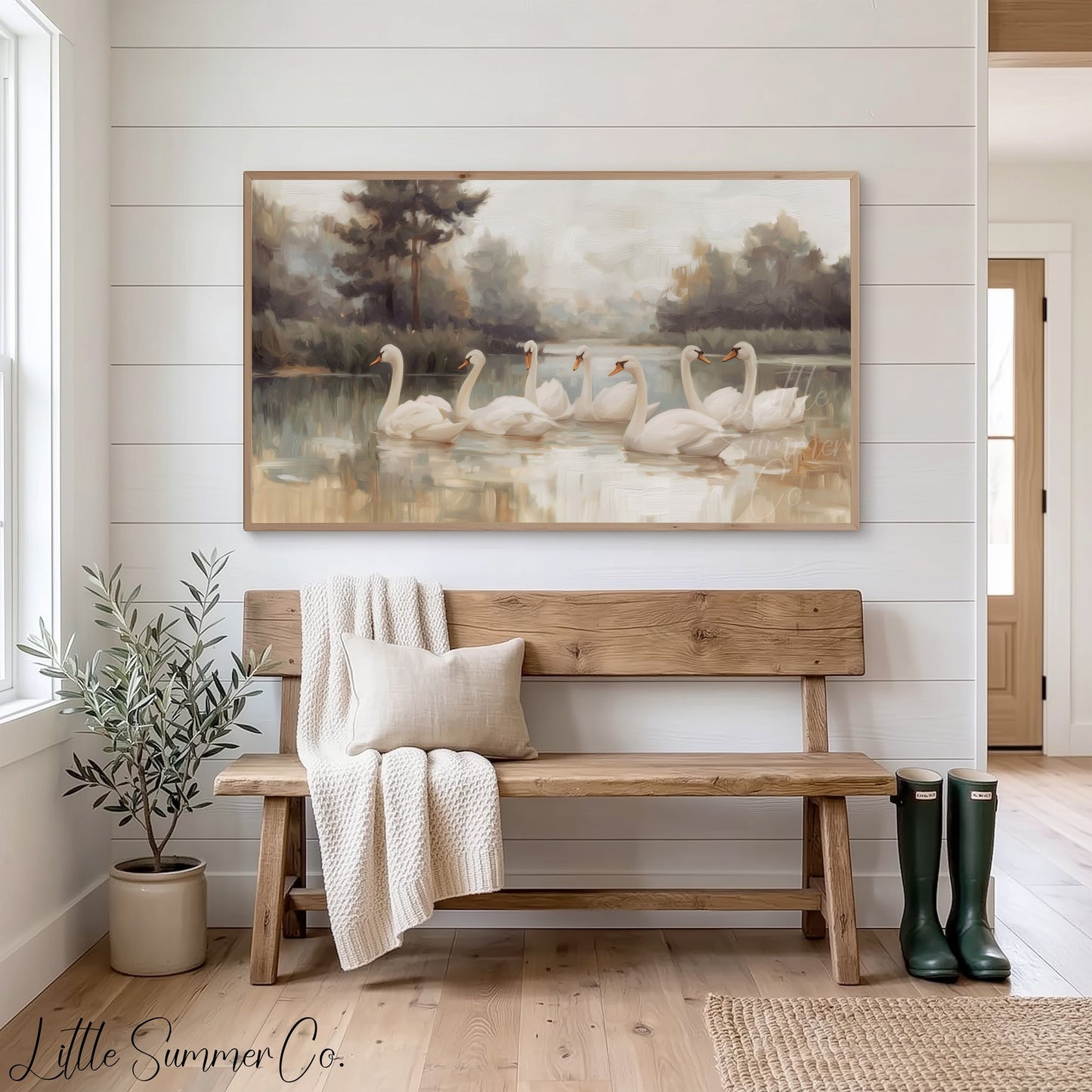 Lake Swans Frame TV Art displayed on a TV