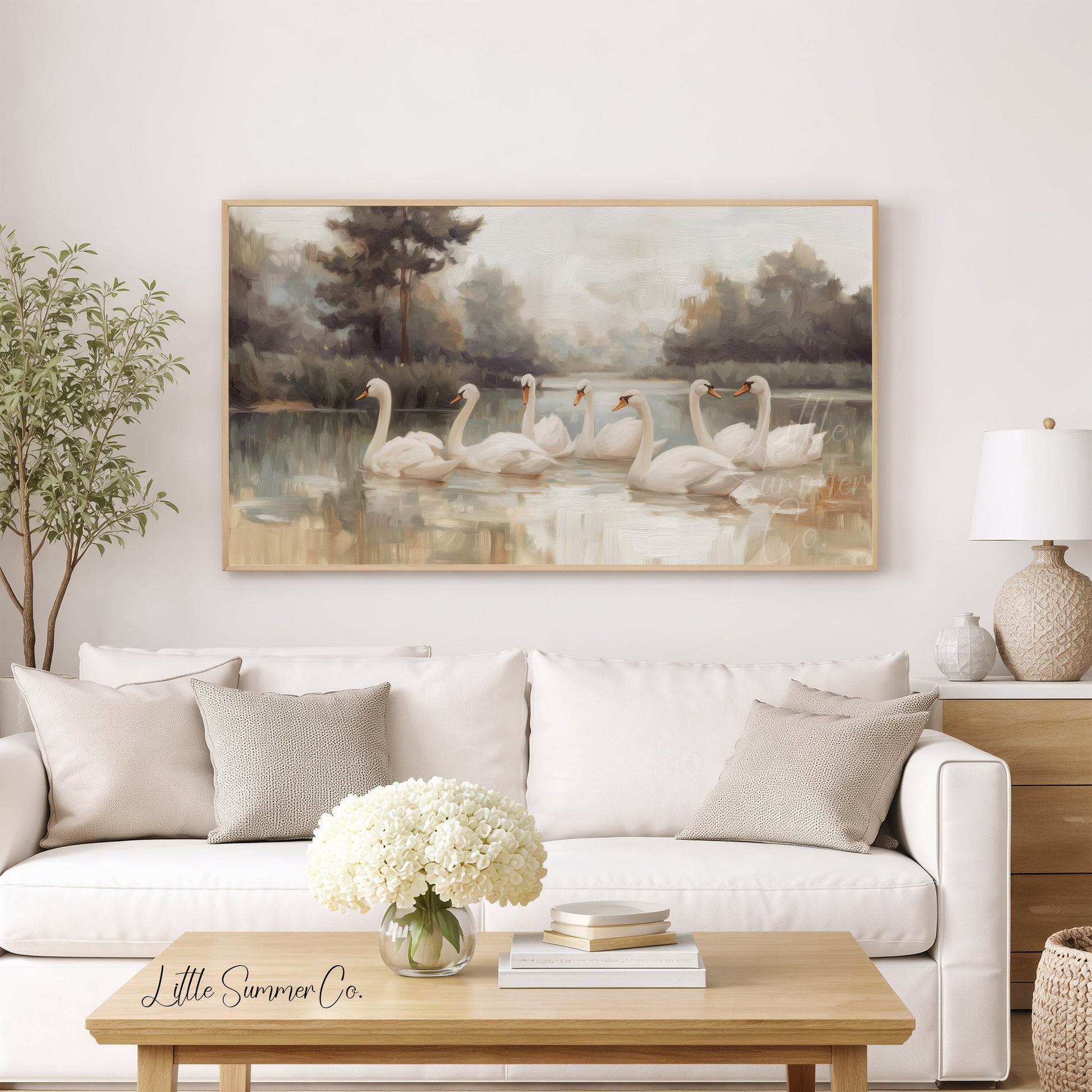 Lake Swans Frame TV Art displayed on a TV