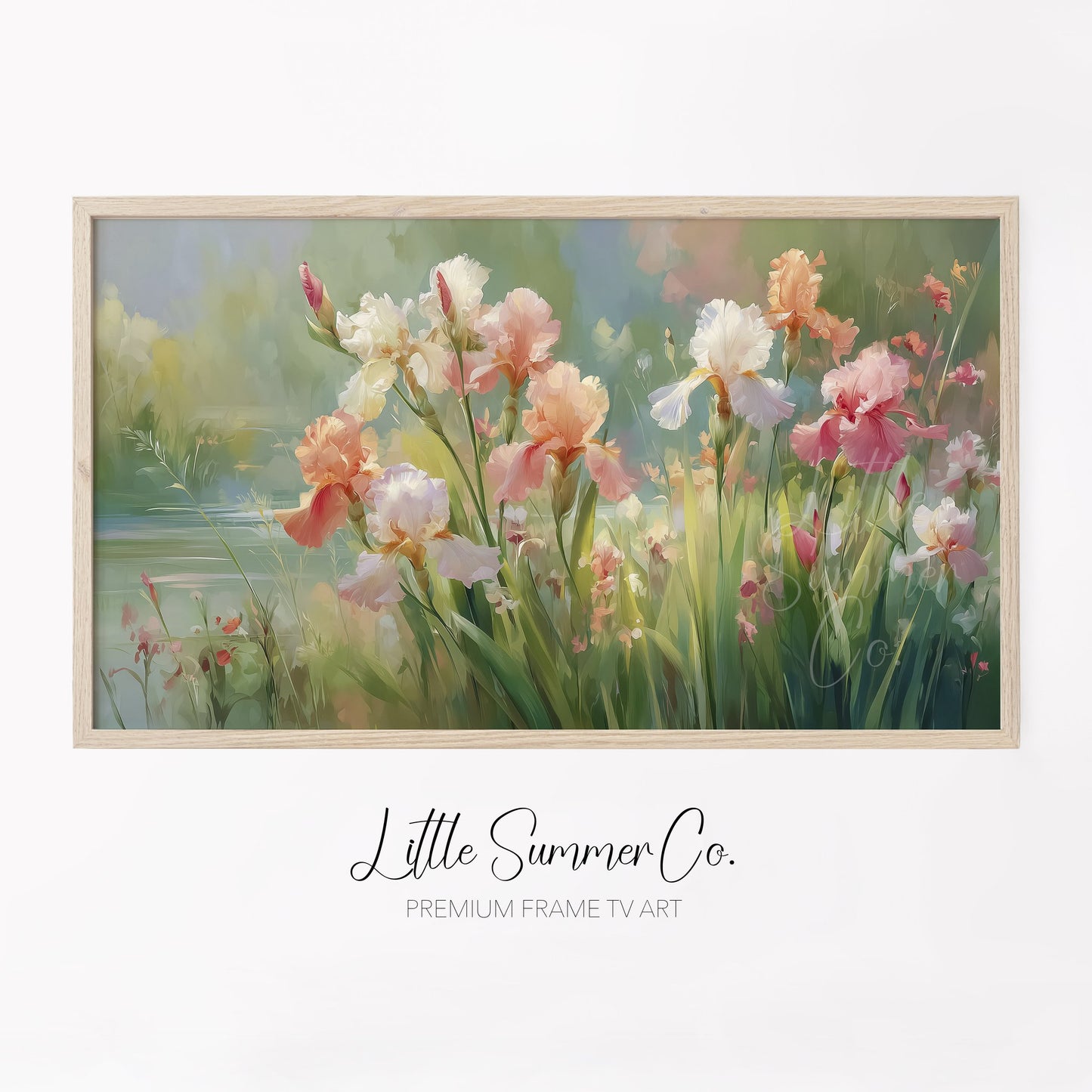 Pastel Irises Frame TV Art displayed on a TV