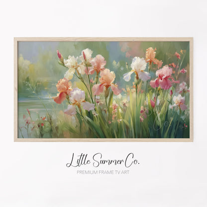 Pastel Irises Frame TV Art displayed on a TV
