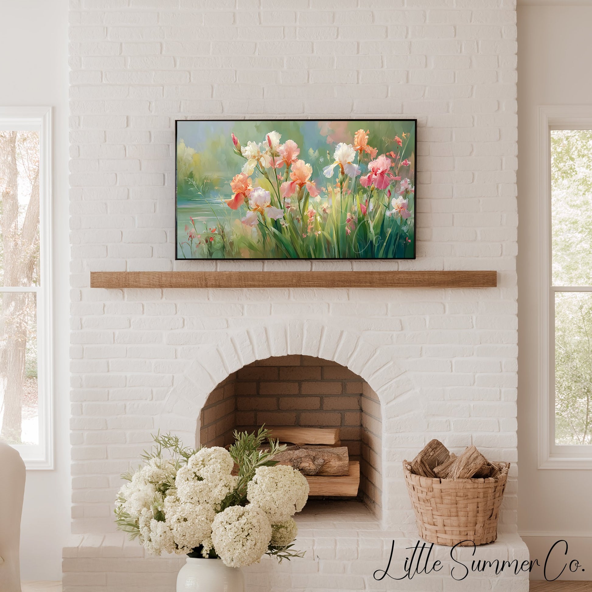 Pastel Irises Frame TV Art displayed on a TV