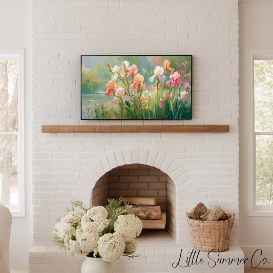 Pastel Irises Frame TV Art displayed on a TV