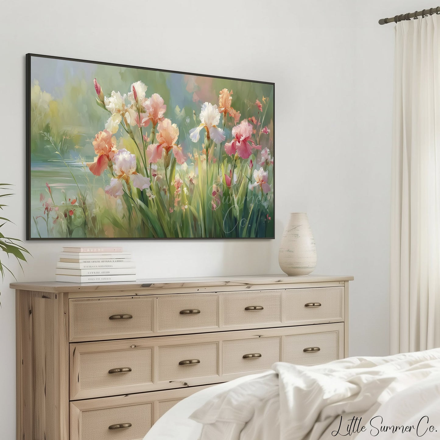 Pastel Irises Frame TV Art displayed on a TV