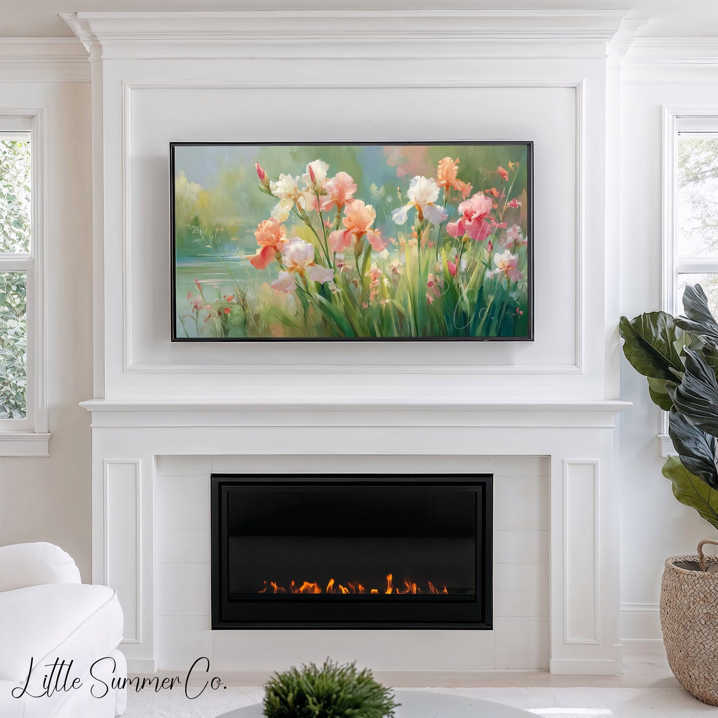 Pastel Irises Frame TV Art displayed on a TV