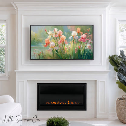 Pastel Irises Frame TV Art displayed on a TV