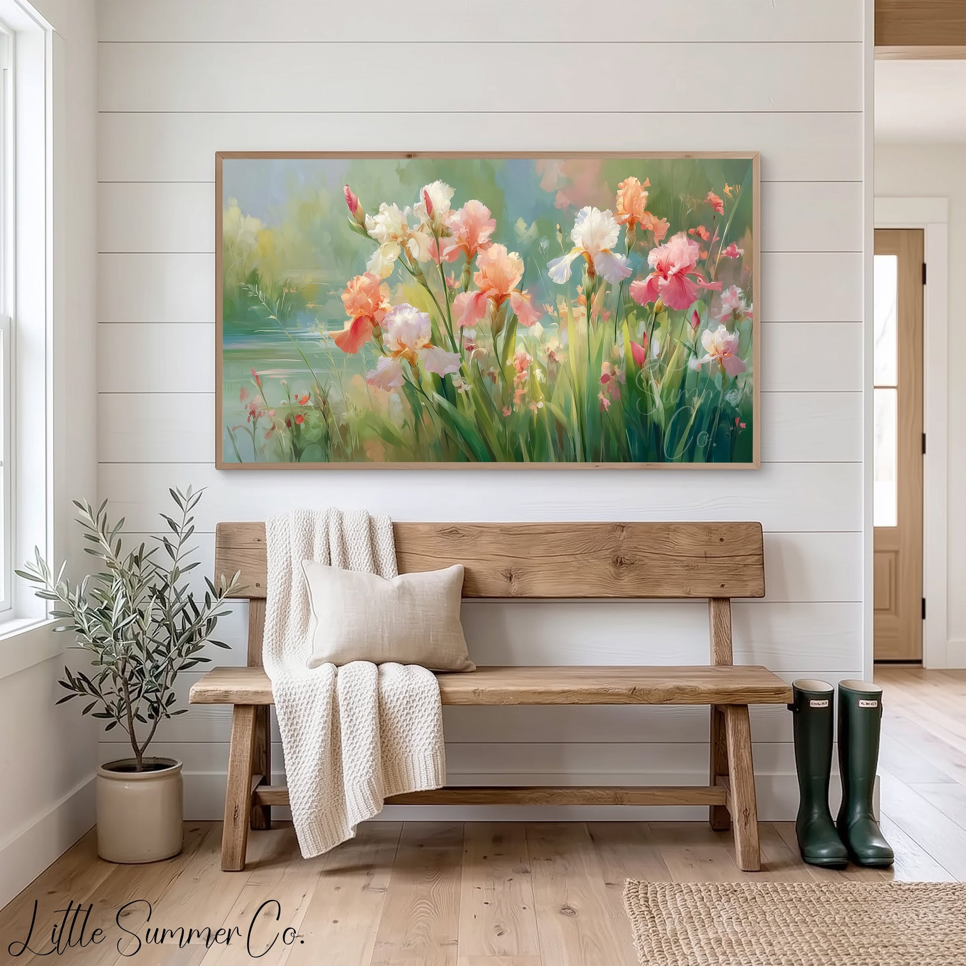 Pastel Irises Frame TV Art displayed on a TV