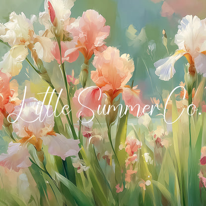 Pastel Irises Frame TV Art displayed on a TV