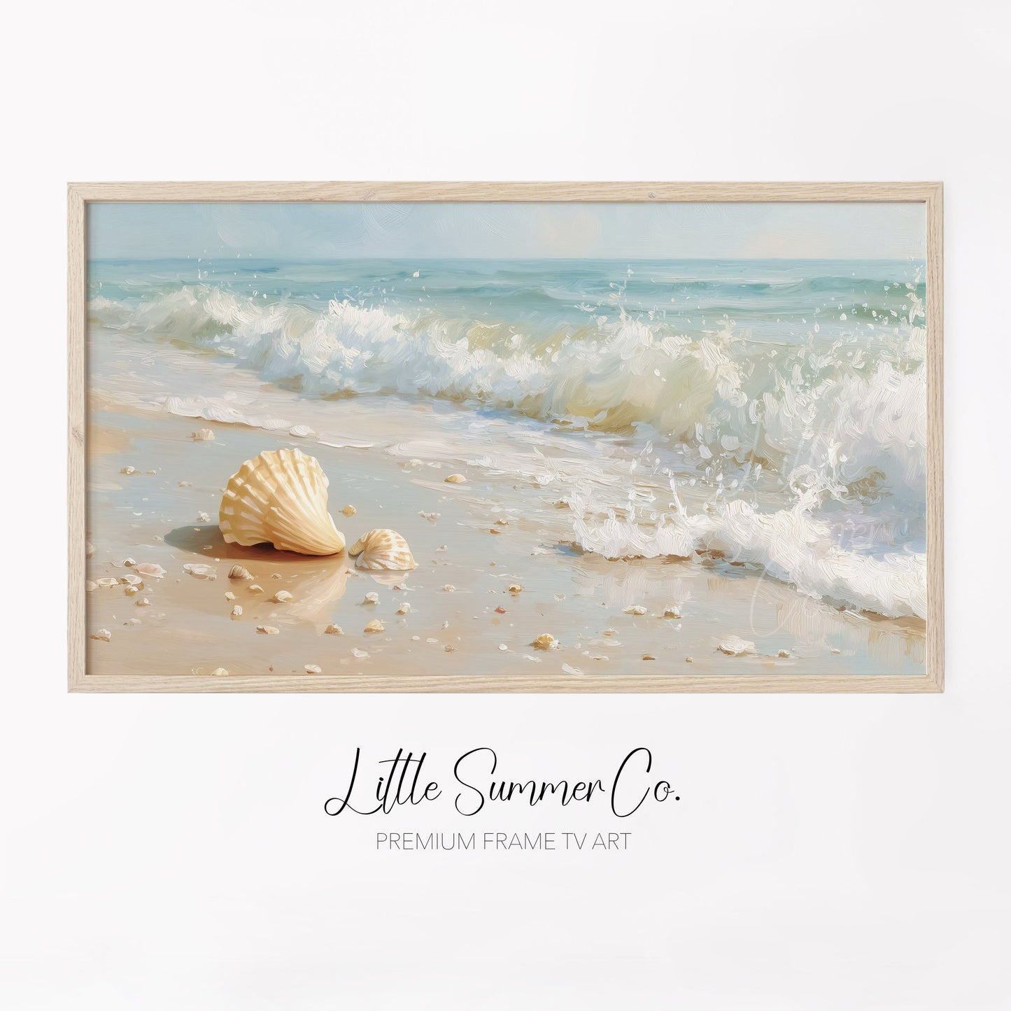 Seashell Shore Frame TV Art displayed on a TV