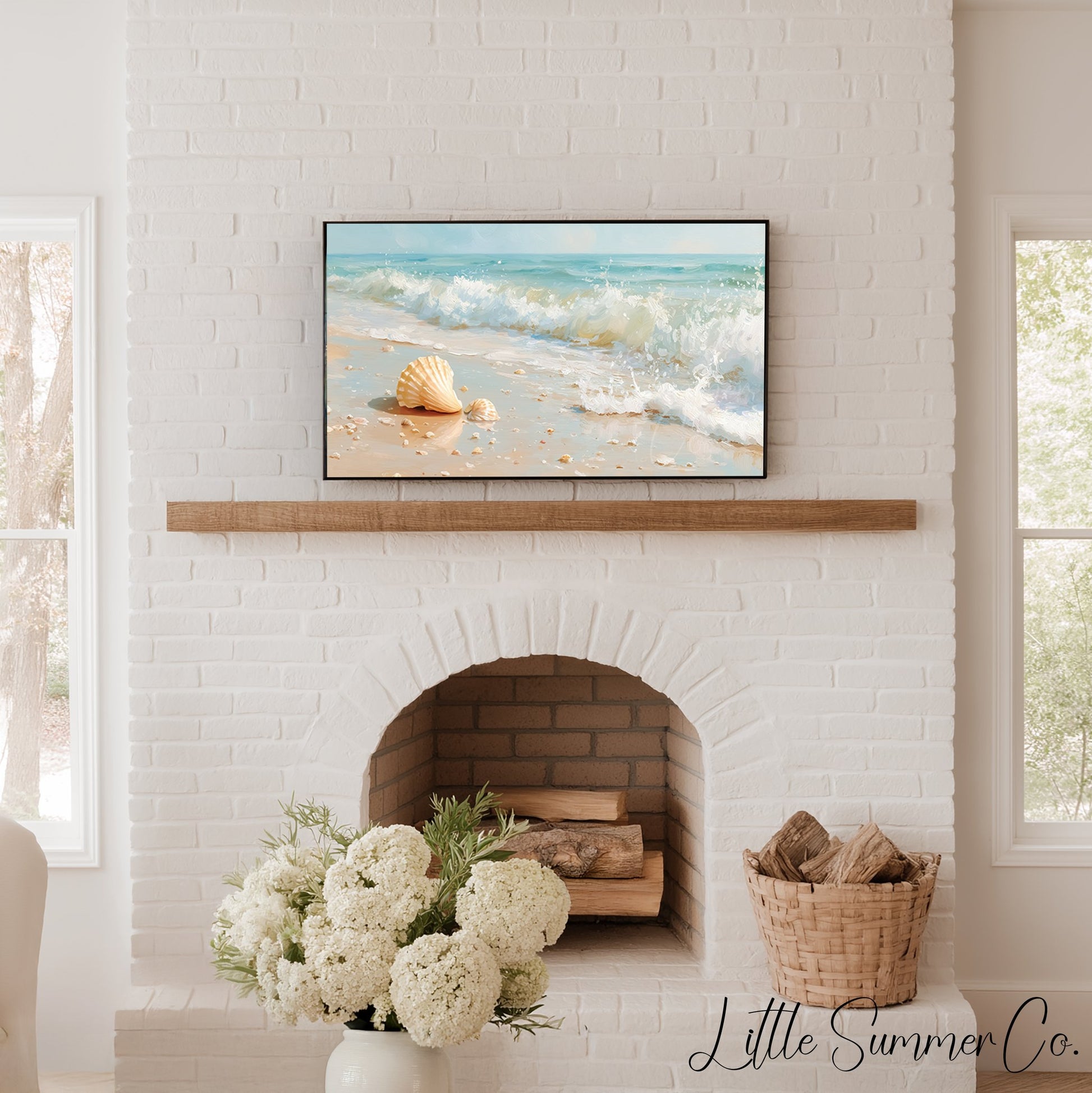 Seashell Shore Frame TV Art displayed on a TV