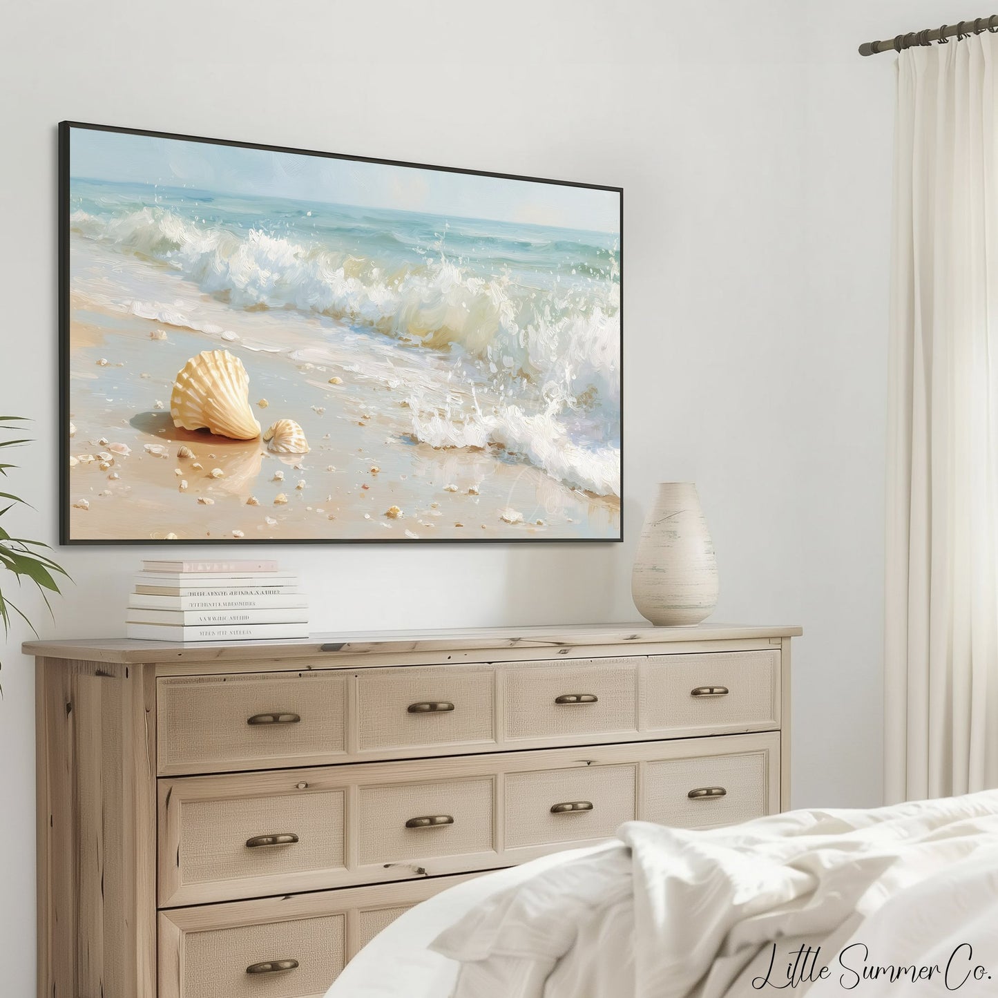 Seashell Shore Frame TV Art displayed on a TV