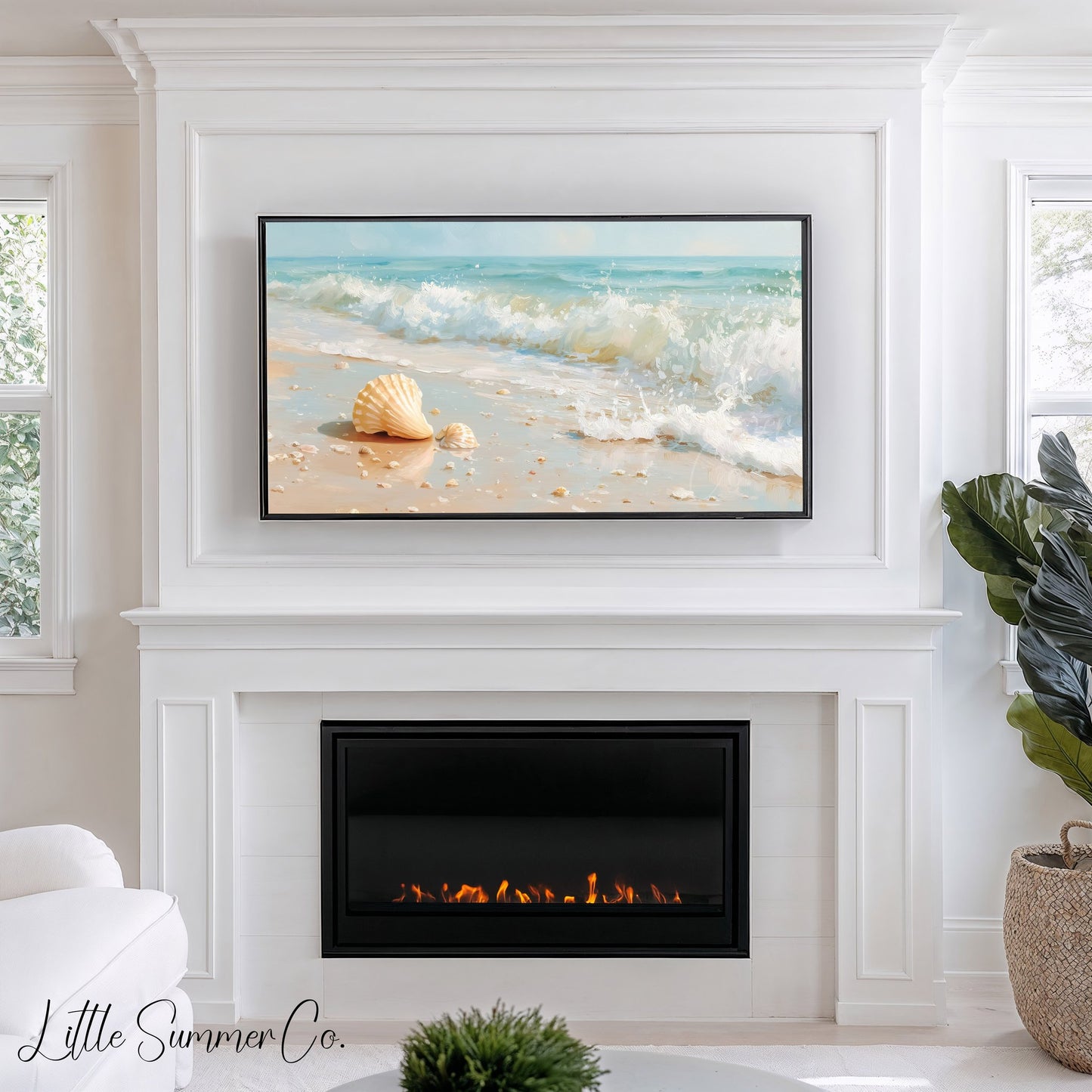 Seashell Shore Frame TV Art displayed on a TV