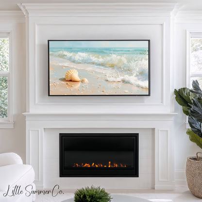 Seashell Shore Frame TV Art displayed on a TV