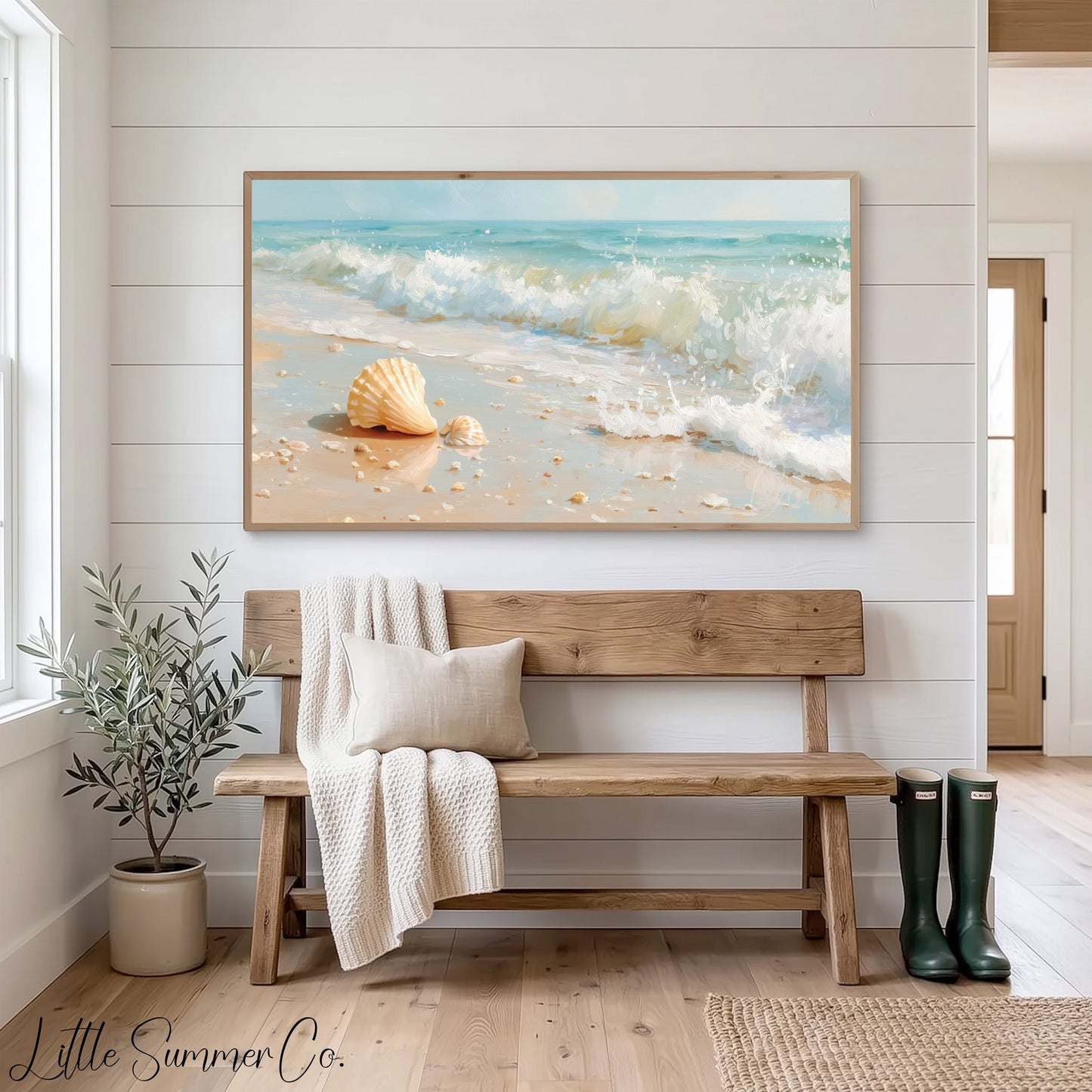 Seashell Shore Frame TV Art displayed on a TV