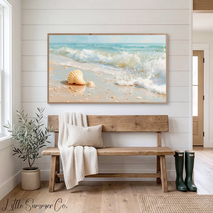 Seashell Shore Frame TV Art displayed on a TV