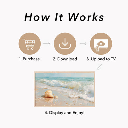 Seashell Shore Frame TV Art displayed on a TV
