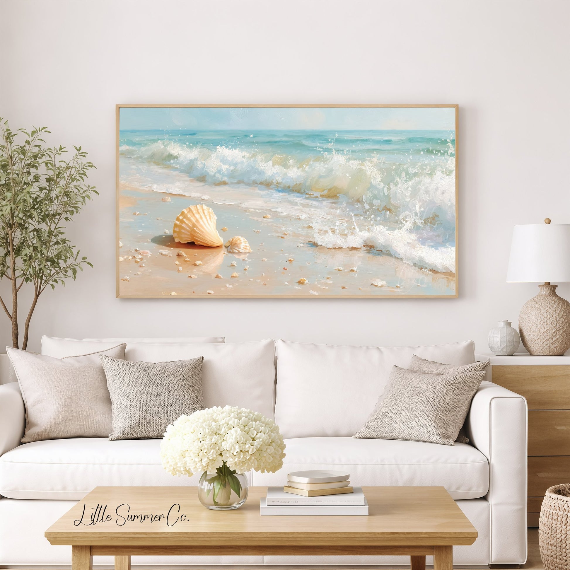 Seashell Shore Frame TV Art displayed on a TV