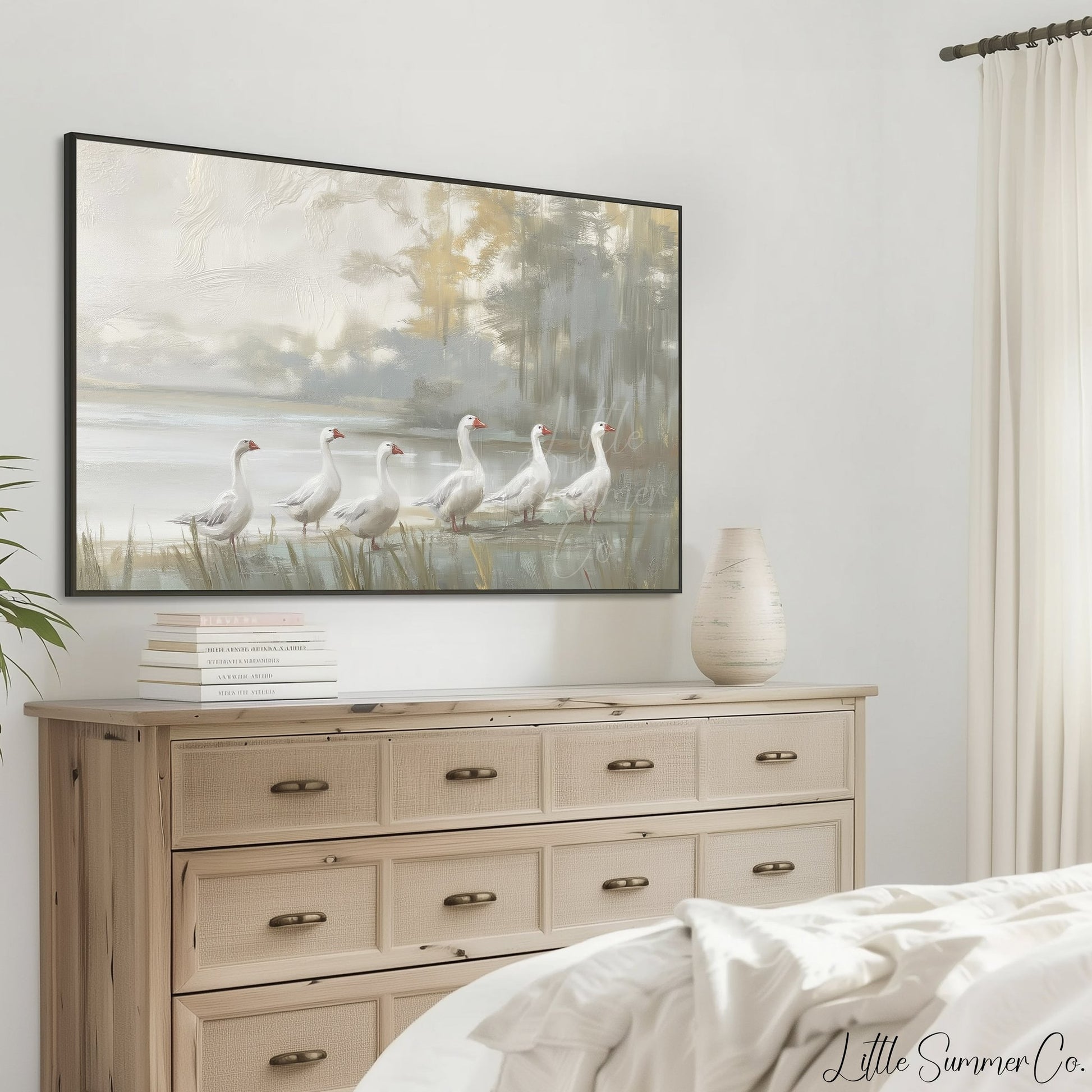 6 Geese a-laying Frame TV Art displayed on a TV