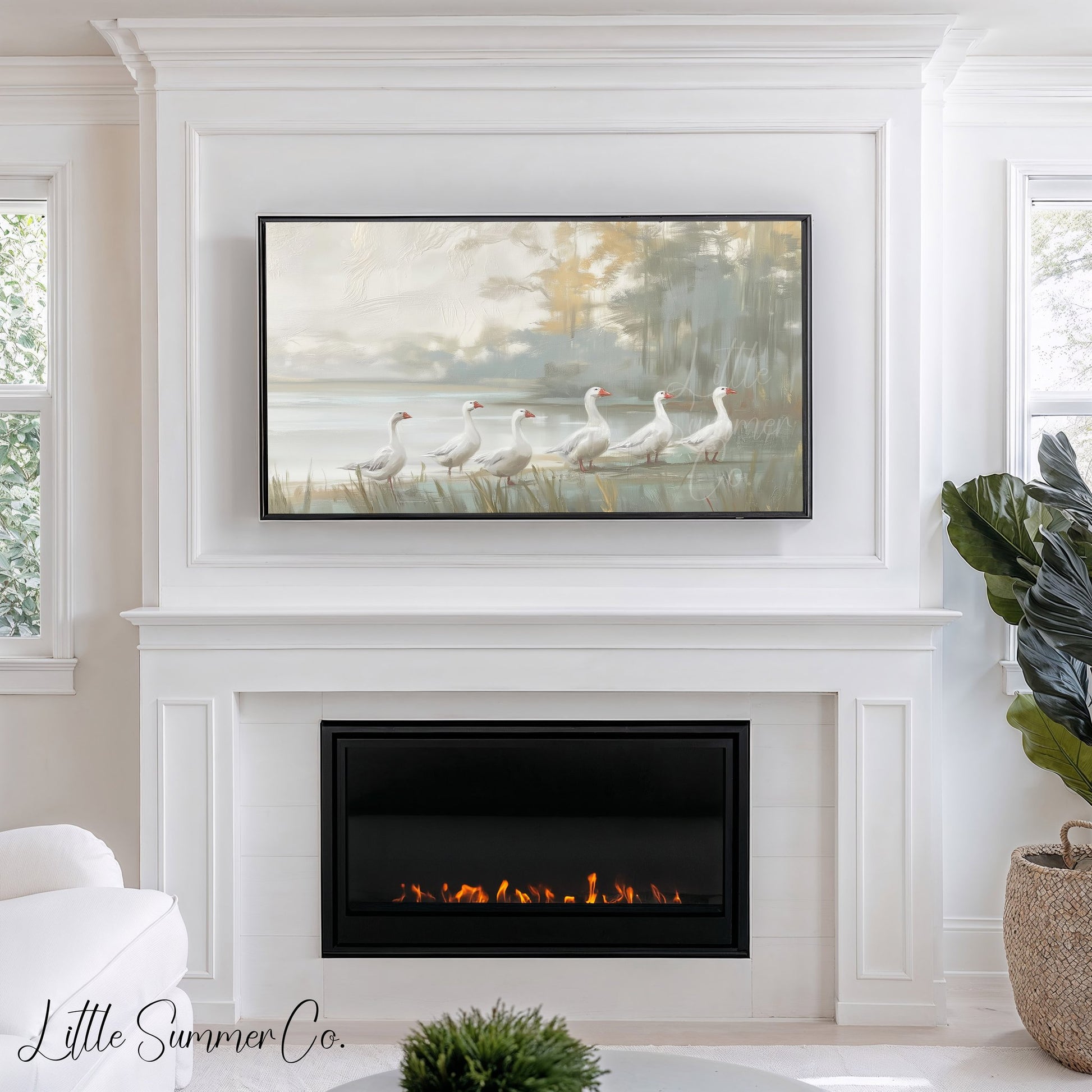 6 Geese a-laying Frame TV Art displayed on a TV