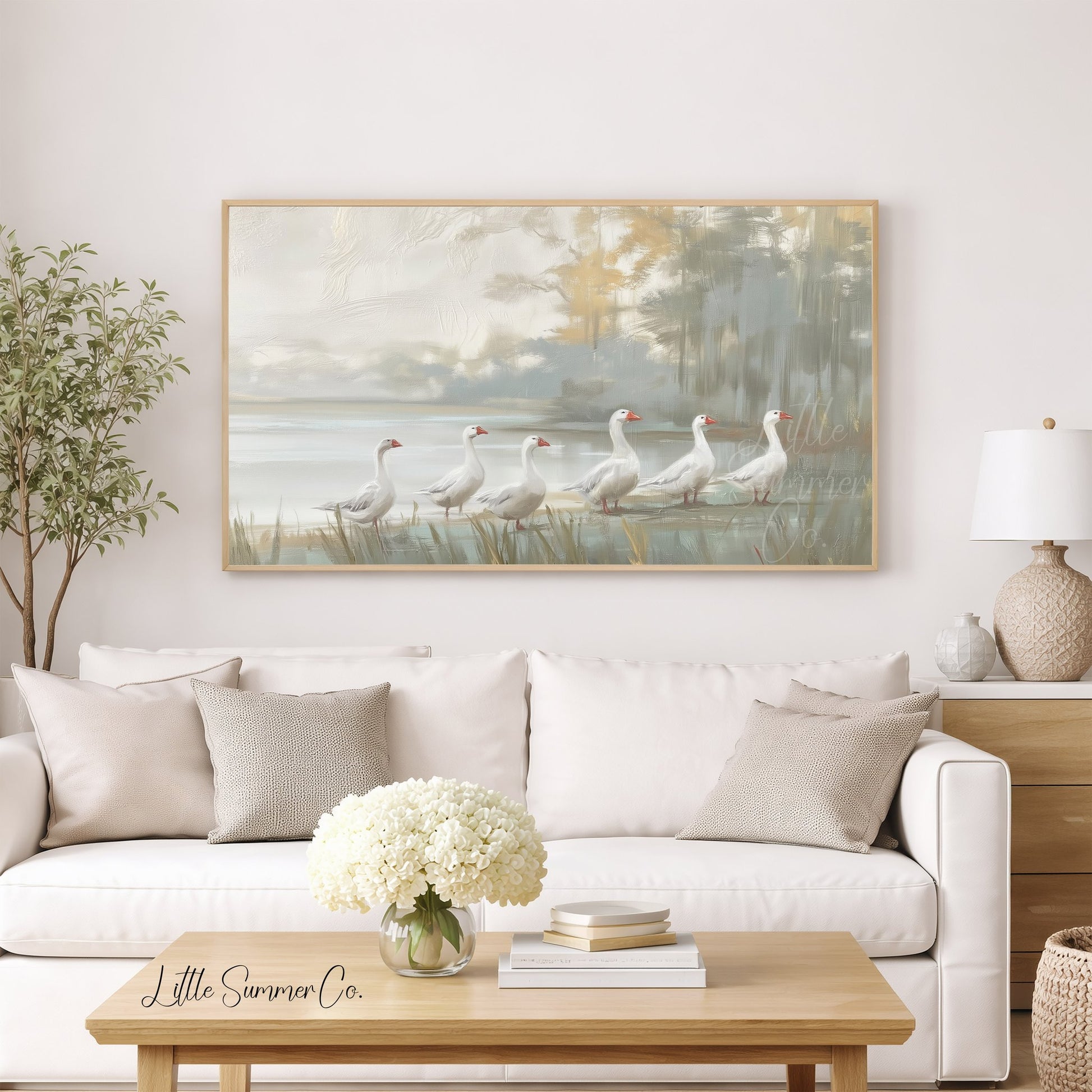 6 Geese a-laying Frame TV Art displayed on a TV