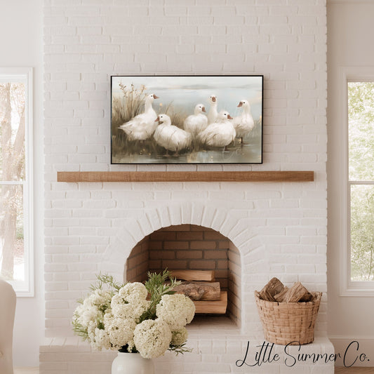 Six Geese a-Laying Frame TV Art displayed on a TV