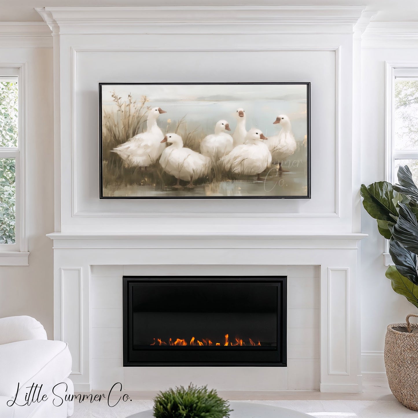 Six Geese a-Laying Frame TV Art displayed on a TV