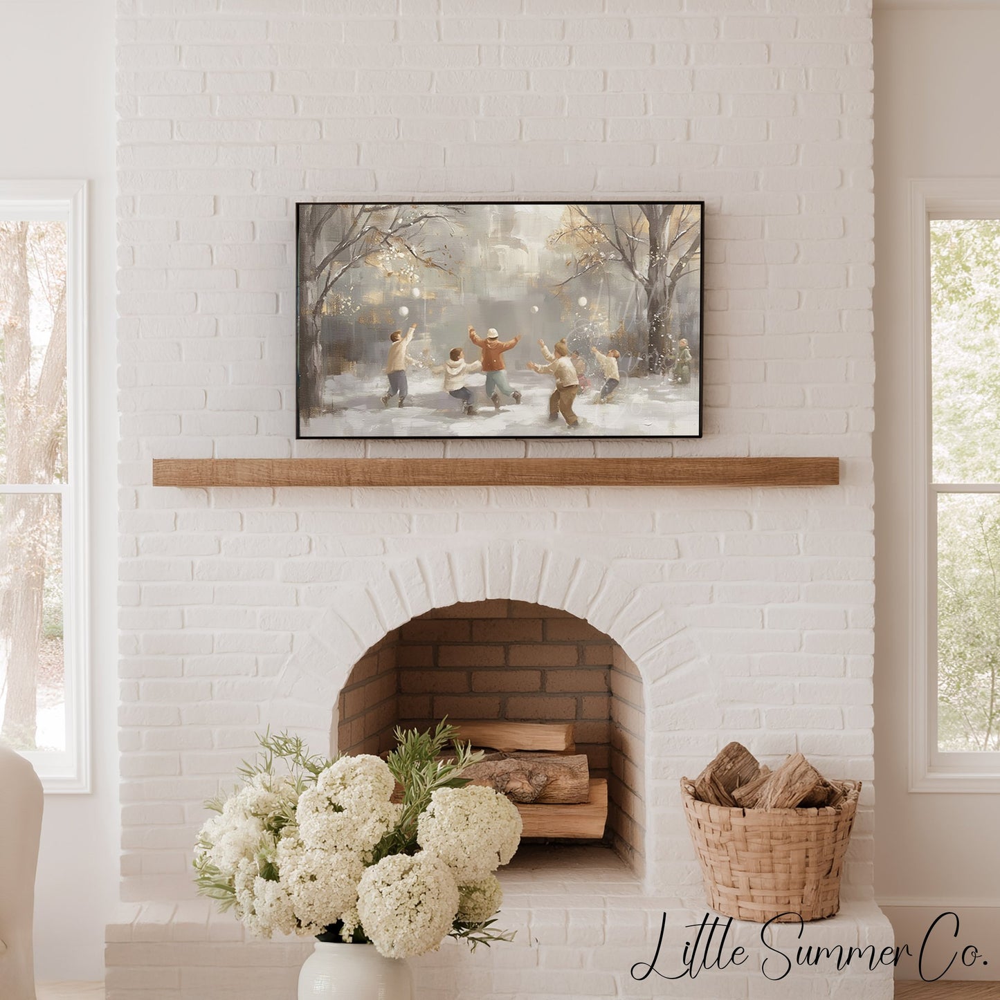 Snowball Fight Frame TV Art displayed on a TV