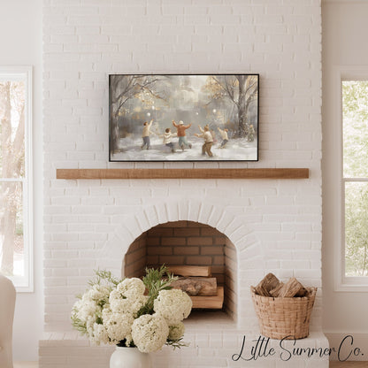 Snowball Fight Frame TV Art displayed on a TV