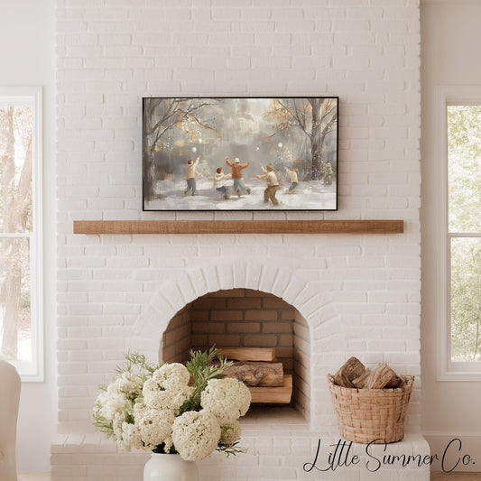 Snowball Fight Frame TV Art displayed on a TV