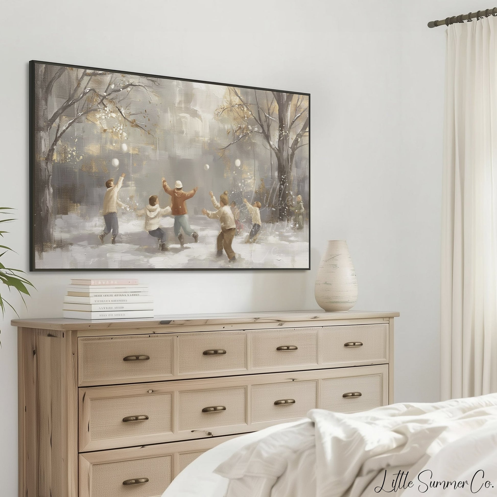 Snowball Fight Frame TV Art displayed on a TV