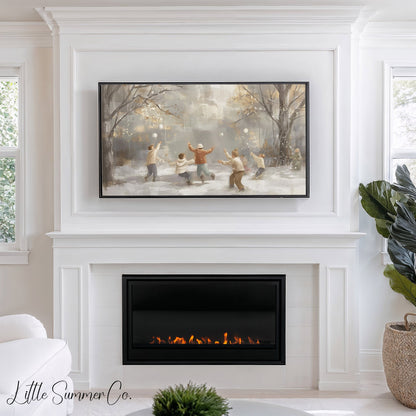 Snowball Fight Frame TV Art displayed on a TV