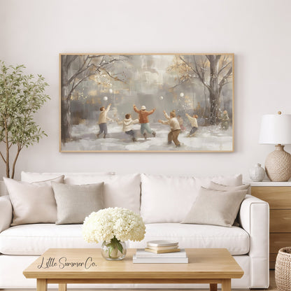 Snowball Fight Frame TV Art displayed on a TV