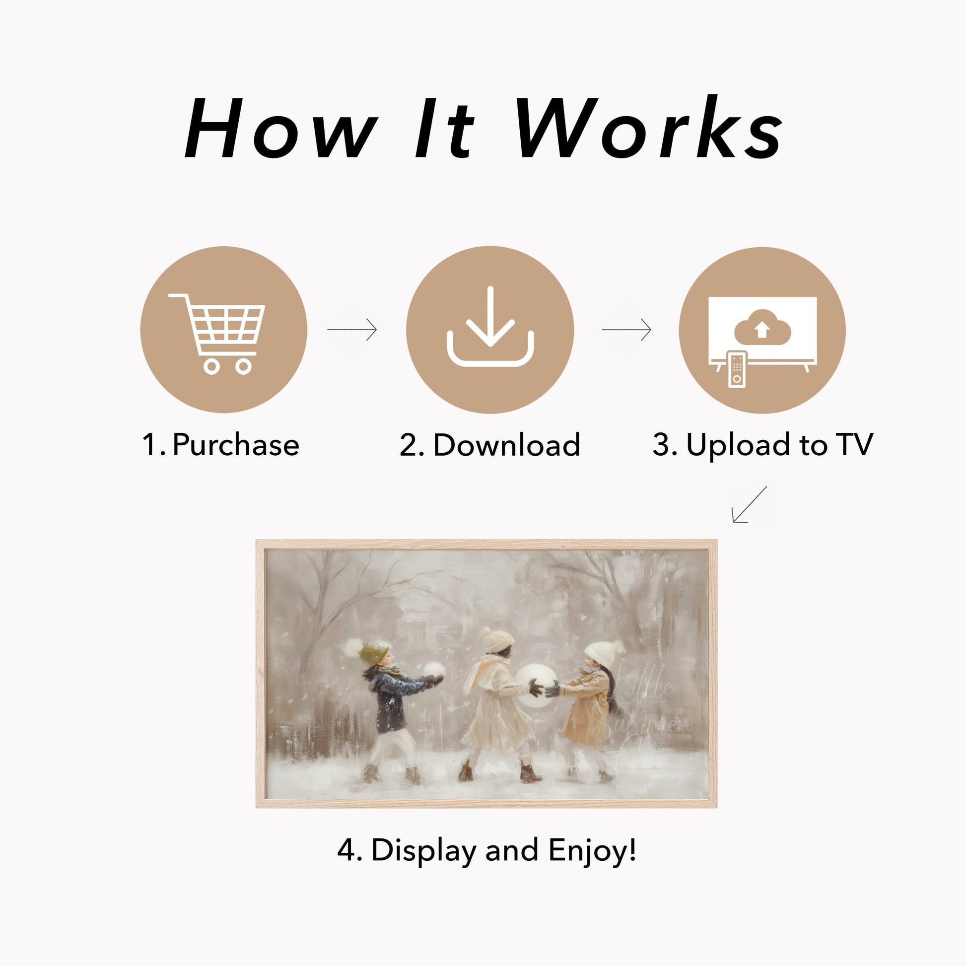 Children With Snowballs Frame TV Art displayed on a TV