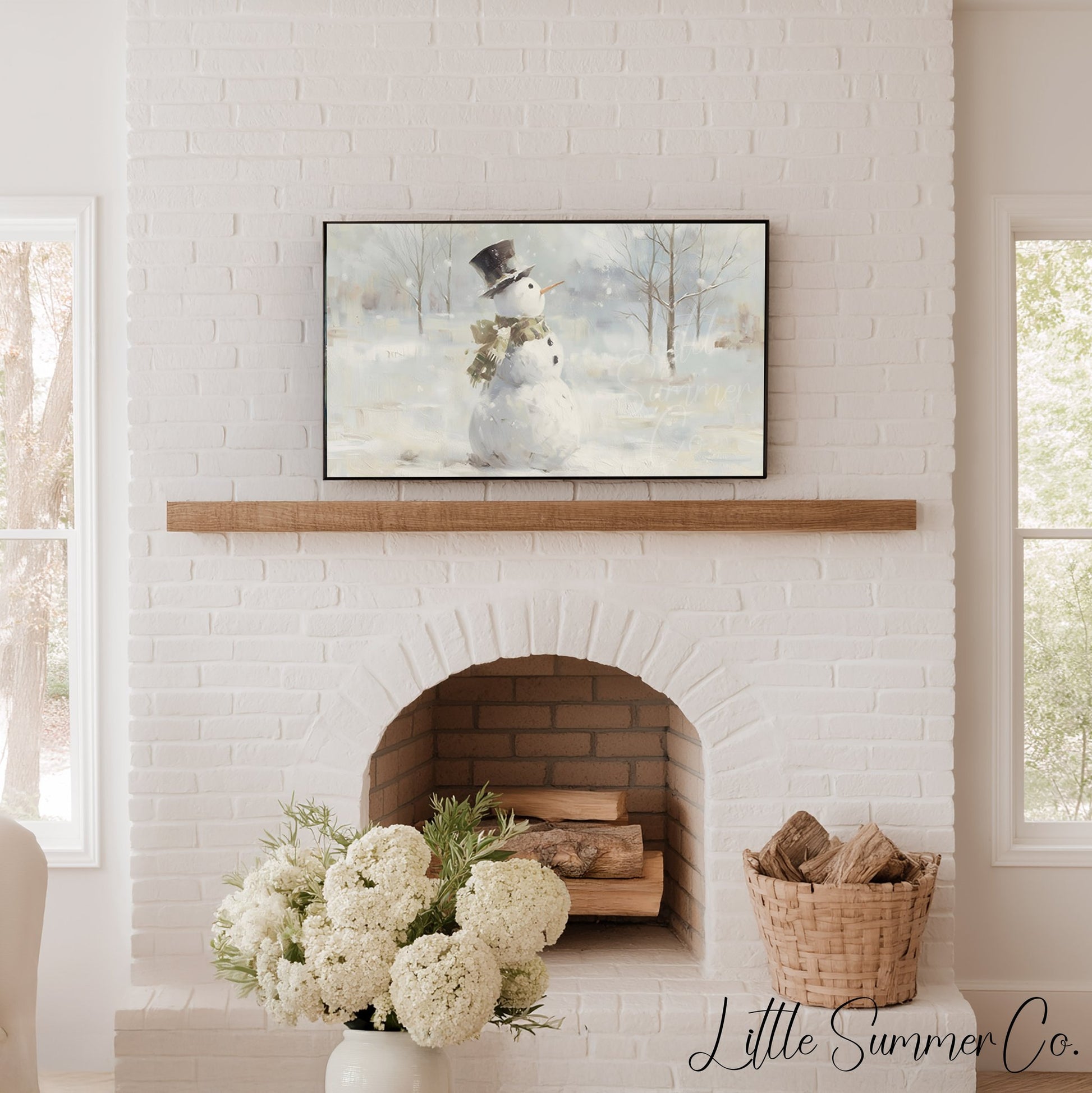 Snowman In Snow Frame TV Art displayed on a TV