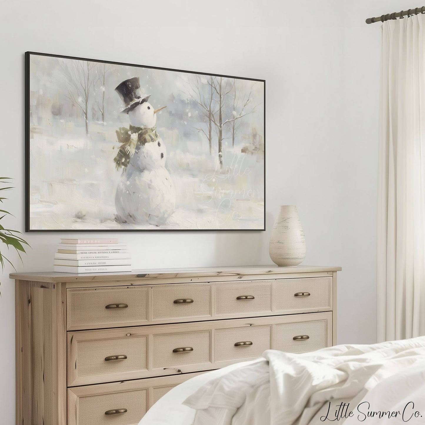 Snowman In Snow Frame TV Art displayed on a TV