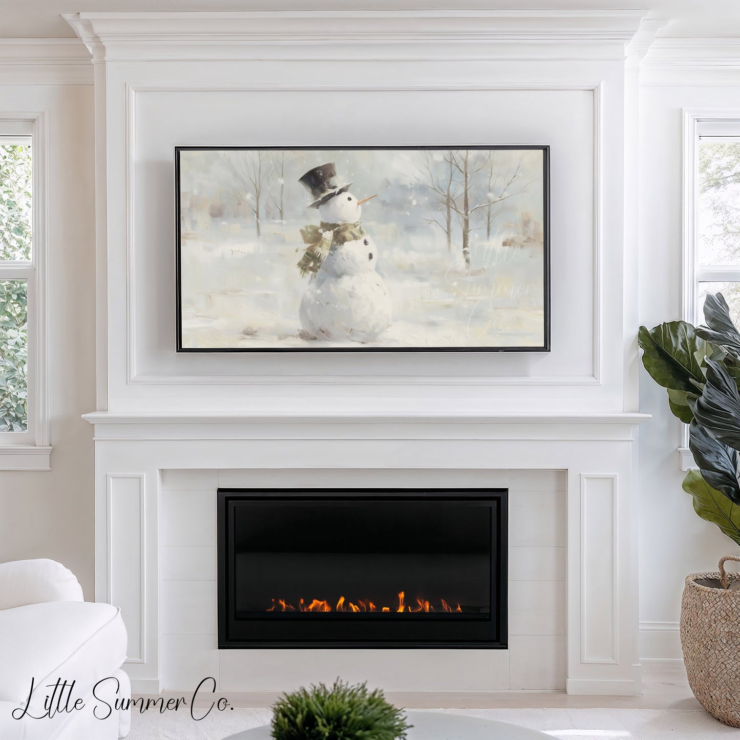 Snowman In Snow Frame TV Art displayed on a TV