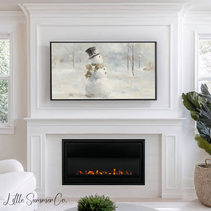 Snowman In Snow Frame TV Art displayed on a TV