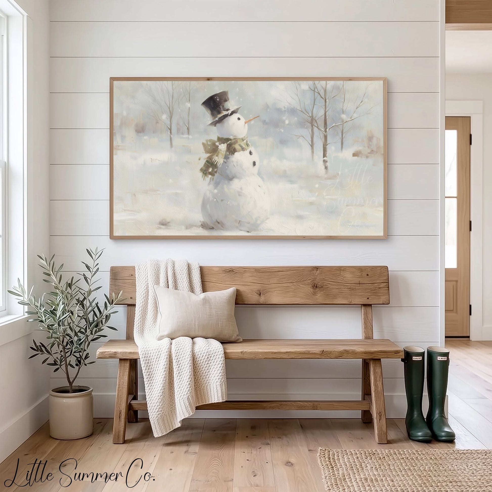 Snowman In Snow Frame TV Art displayed on a TV
