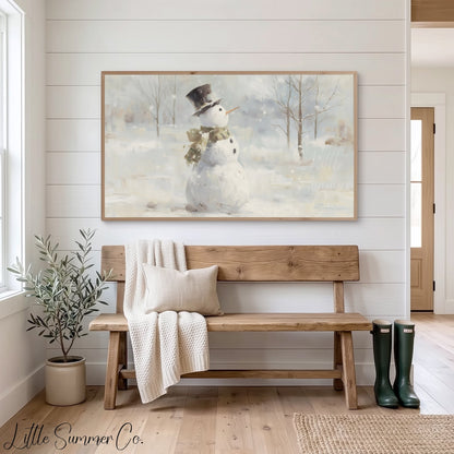 Snowman In Snow Frame TV Art displayed on a TV