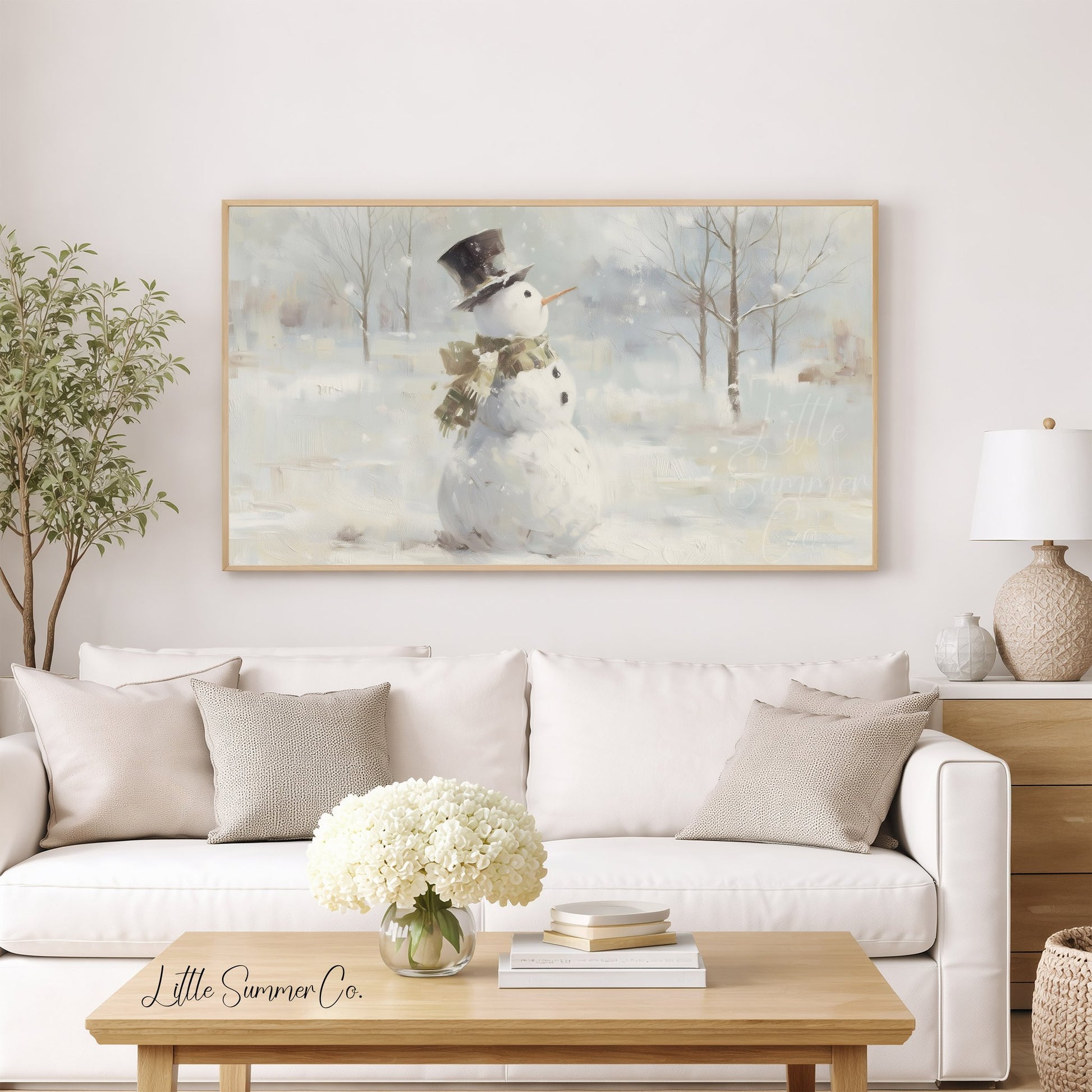 Snowman In Snow Frame TV Art displayed on a TV