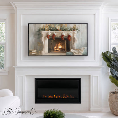 Christmas Fireplace Stockings Frame TV Art displayed on a TV