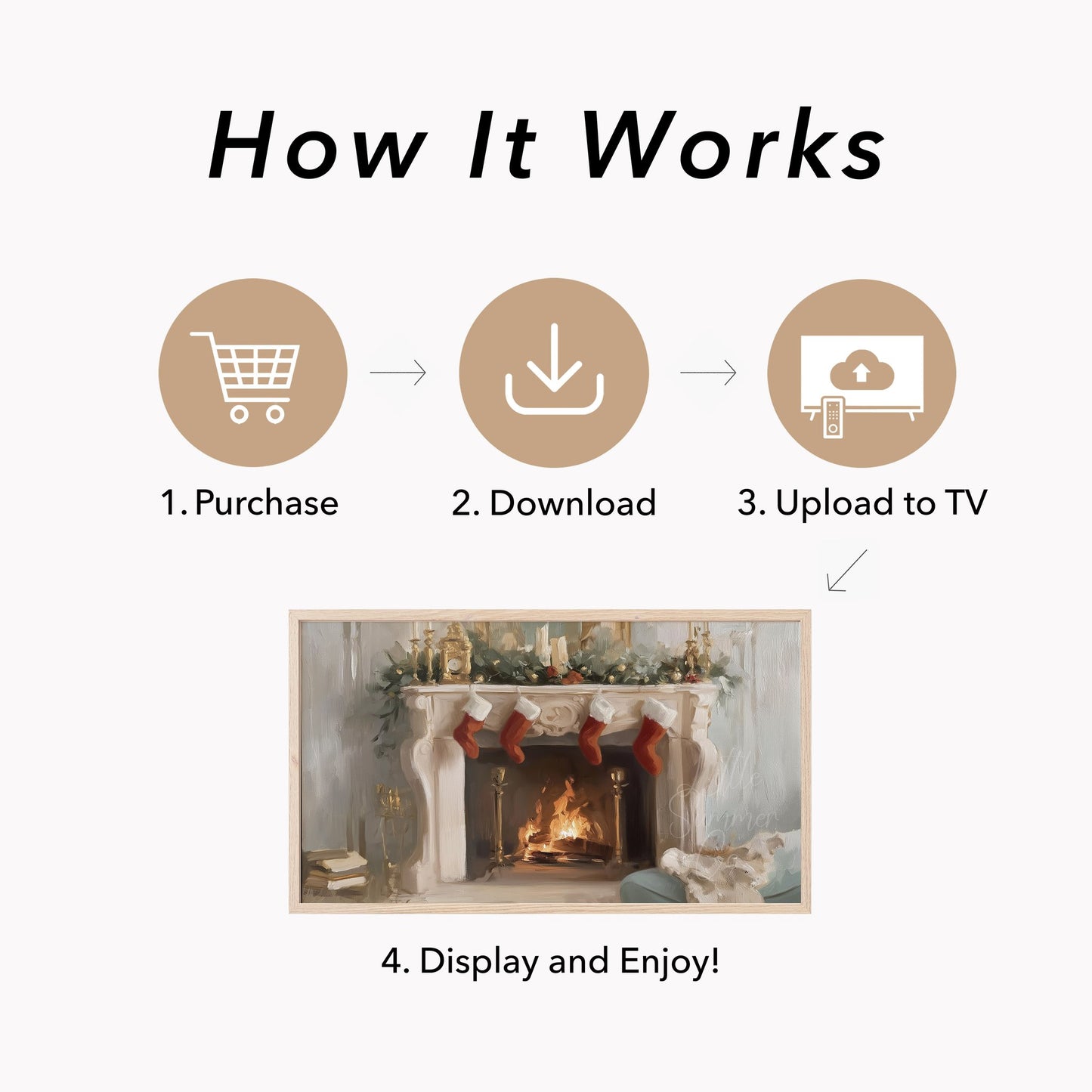 Christmas Fireplace Stockings Frame TV Art displayed on a TV
