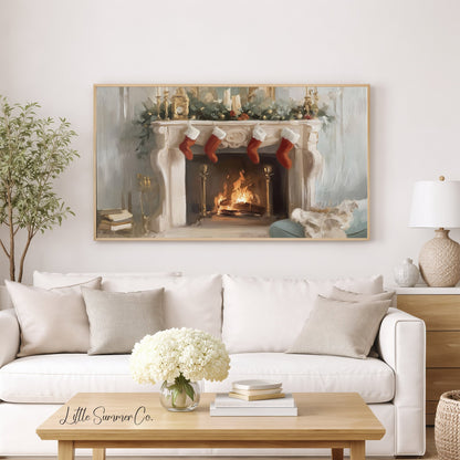 Christmas Fireplace Stockings Frame TV Art displayed on a TV